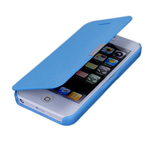Magnetic Flip Synthetic Leather Hard Skin Pouch Wallet Case Cover for Apple iPhone 5 5S 5G Blue