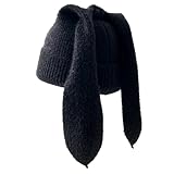 MEINICY Women Bunny Beanies Rabbit Long Ears Cap Cute Funny Bunny Hats Knit Winter Warm Outdoor Slouchy. Girl Hat, Black