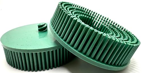 Image of 2 Pack 3 inch 50 Grit Green R-Type Bristle Disc | Ceramic-Aluminum Oxide Abrasive Bristle Disc with Quick Change Roll Lock | Pack of 2 | Green
