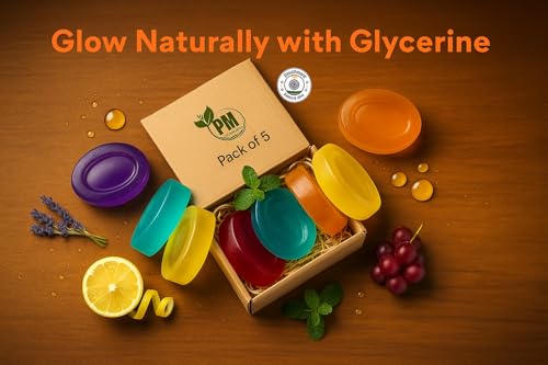 Image of PM Herbal Natural Glycerine Soap | Paraben Free SLS /SLES Free Handmade Herbal Bathing Bars with Coconut Oil, Vitamin E & Essential Oils for Glowing, Moisturized Skin (Mix (Pack Of 5))