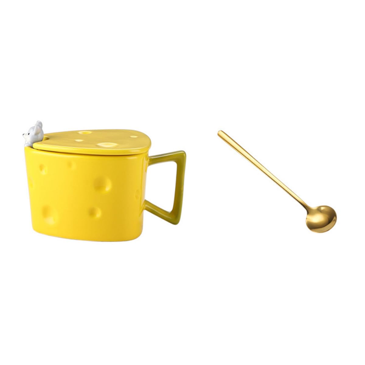 Keramik Kaffeebecher Satz 1 Satz mit Käseförmigem Milchbecher und Joghurtbecher Gelb Leicht zu Reinigen für Frühstück und Arbeit Am