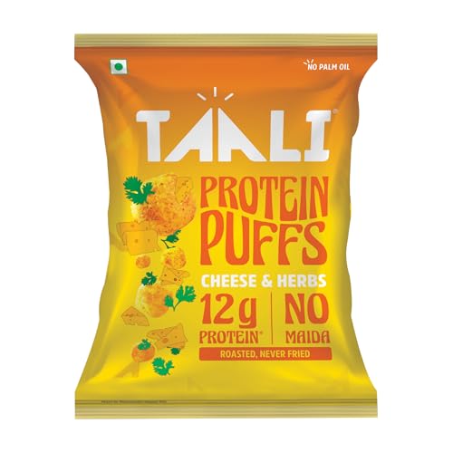 Image of Taali Protein Puffs Snacks - Cheese & Herbs |Tasty Healthy Snacks |Gluten Free Snacks with 100% Plant Protein,100% Vegetarian | No Trans Fat, No Cholesterol, Roasted Not Fried (Pack of 4 x 74 gms)