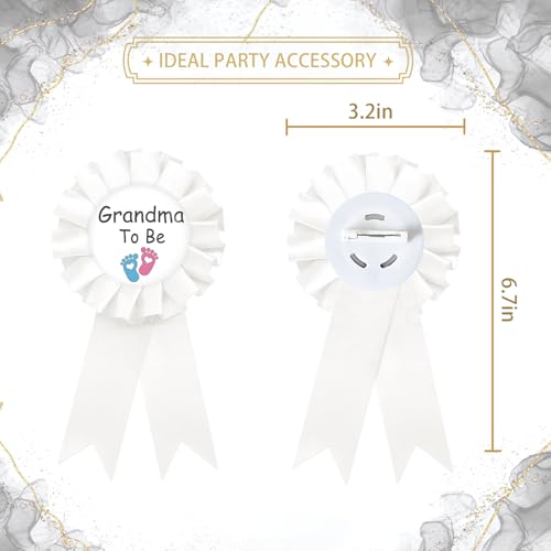 Footprint Grandma To Be Tinplate Badge Pin, Grandma to Be Pin for Women, Footprint Gender Reveal Brooch Button Pin, White Rosette New Grandma Button for Baby Shower/Newborn Baby Party Celebration