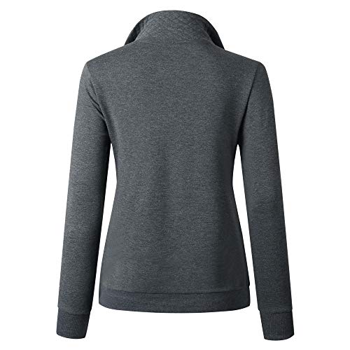 BTFBM Women Fashion Quilted Pattern Lightweight Zipper Long Sleeve Plain Casual Ladies Sweatshirts Pullovers Shirts Tops (Dark Grey, Medium)