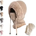 3 in 1 Winter Hat for Women, Women's Winter Warm Knitted Hat, Scarf, and Face Mask with Soft Lining, Windproof, Warm for Hik (CA/US, Alpha, One Size, Standard, F)