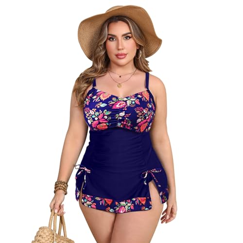 Women Plus Size One Piece Swimsuits Tummy Control with Adjustable Straps Bathing Suits Split Skirt Hem Padded Swim Suits 2025