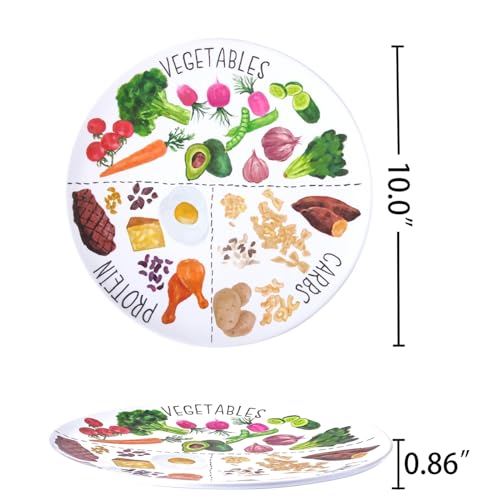 Viynran Portionskontrollteller für ausgewogene Ernährung – Gesunde Ernährung Teller für Erwachsene und Jugendliche – Melamin-Trennwände, Gewichtsverlust, Diabetes-Teller (12 Stück), 30510PCPO04