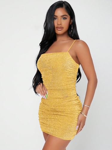 Image of Floerns Women's Glitter Sleeveless Ruched Party Clubwear Bodycon Mini Dress