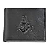 Black Matte Leather Square & Compass Bi-Fold Masonic Wallet