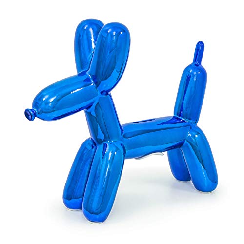 Made By Humans Balloon Sausage Dog Piggy Bank, Unique Ceramic Money Bank with High-Gloss Finish, Blue