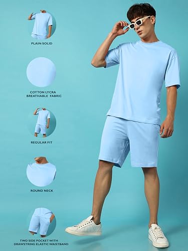 Image of Zombom Combo of Men's Night Suit | Men's Co-ord Set | Lounge-wear Nightdress Pajama Set | Summer Night Wear | Solid Plain Casual Pajama Shorts Set | Beach Wear Pack of 2