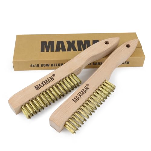 MAXMAN Brass Brush, Heavy Duty Brass Wire Brush Set 2Pcs, Metal Brush, Wire Brushes for Cleaning Rust with...