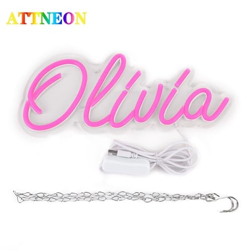 Image of Olivia Name Neon Sign,LED Name Neon Light for Kids Bedroom,Birthday Party Decoration,Neon Sign Customizable for Girl,Birthday Name Deocr,Size 11.8 * 5.1 inches(JTLD013-08)