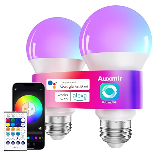Auxmir - Auxmir Lot de 2 Ampoule Connectée WiFi, Ampoule LED Intelligente E27 Multicolore 2700K-6500K 10W 800LM, 16 Millions Couleurs Dimmable, Compatible Alexa/Google Hmoe, Commande Vocale, Economie d’énergie