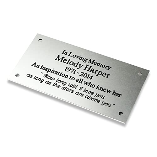 Engraving Studios 4" x 2" Rectangular satin silver aluminium engraved nameplate. Personalised engraved memorial plaque