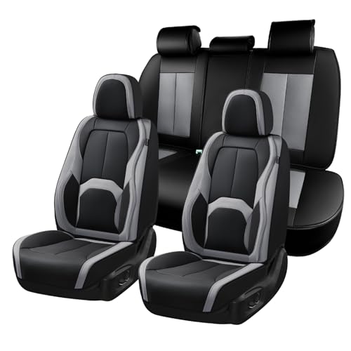 Image of Coverado Car Seat Covers, Leather Seat Covers Full Set, Waterproof Car Seat Protector with Lumbar Support, Automotive Seat Covers Seat Cushions Universal Fit for Most Cars SUV Trucks, (Black&Beige)