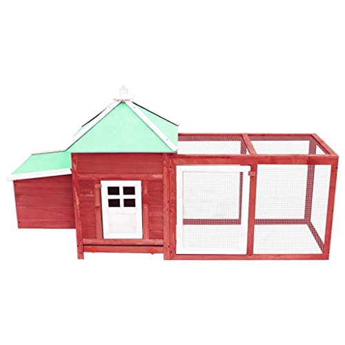 Hühnerstall mit Legenest Rot 193x68x104 cm Tanne Massivholz + Material: Massives Tannenholz, Sperrholz, verzinkter Stahl – Bild 4