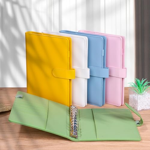 Image of Antner A5 Binder 6 Ring Refillable Notebook Planner Cover for Cash Organizer, PU Leather Loose Leaf Photocard Holder Aesthetic Small Binder for A5 Planner Inserts with Magnetic Buckle, Matcha Green