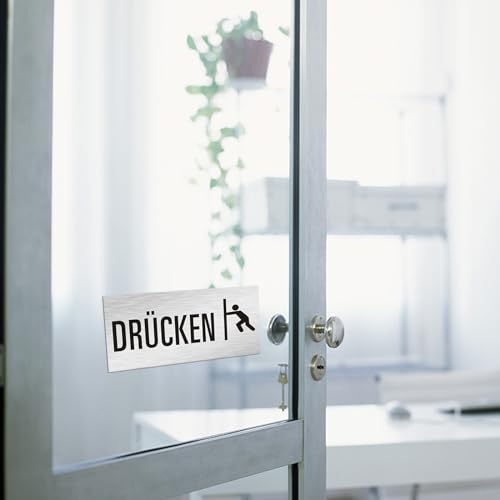 Andchi 2tlg. Türschilder Ziehen Drücken Aluminium Schilder Edelstahloptik 70 * 160 * 0.85mm (Deutsch DZ)