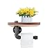 Industrial Toilet Paper Holder with Wooden Shelf Metal Wall Storage Iron Pipe Missingift Tissue Roll Hanger (Single Faced)