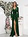 keosin Sage Green Velvet Evening Dress Long Sleeve Bridesmaid Dresses for Wedding V Neck Long Formal Party Gown with Slit US8