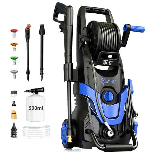 Pressure Washer 4800PSI with 6 Quick Connect Nozzles, Inlet Hose & Filter&500ML Foam Cannon for Cars/Fences/Driveways/Patios/Home Cleaning (Blue)