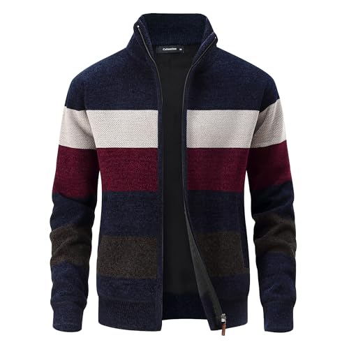 CoXuantion Herren Strickjacke Feinstrick Cardigan Stehkragen Gestrickt Winterjacke Wintermantel Freizeitjacke Langarm Sweatjacke mit Reißverschluss XXL,Blau