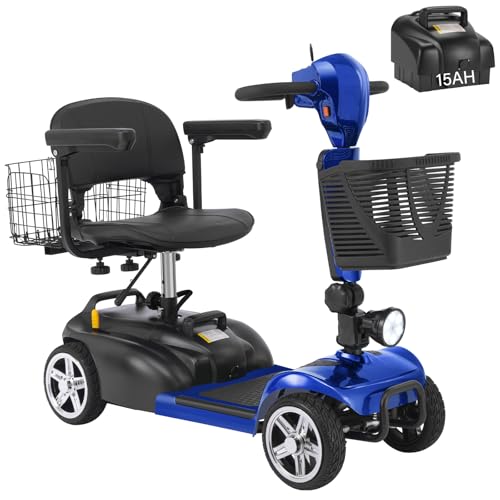 15-30 Miles 4 Wheels Mobility Scooter for Adults/Seniors, 350W Powered & 8/9″ tire Electric Wheelchair Device w/Removeable Battery, 2*Baskets/Rear Tail Lights, Compact Duty Mobile for Elderl