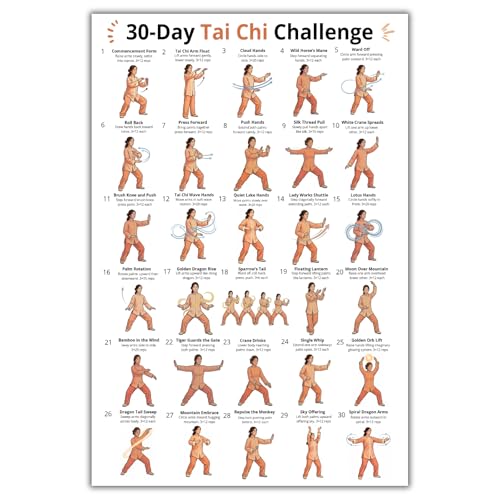 Tai Chi Walking Chart Wall Art Exercise Guide Instructional Tai Chi Poster Premium Canvas Wall Art for Home Gym Bedroom Easy-to-Follow Mindful Workout for Seniors Woman Large Fitness Instruction Print (B, 24