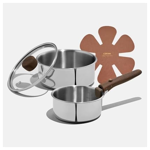 CAROTE Stainless Steel Sauce Pan with Detachable Handle, 1.5QT&2QT&3QT 8pcs Saucepan with Lid, Stainless Steel Pot, Nonstick Induction Kitchen Cookware, Removable Handle, Oven Safe, Woodgrain