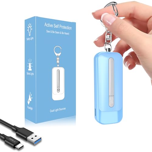 PEAKFIRE Personal Alarm for Women, Rechargeable with Safety Lights & Low Battery Notice, 130dB Siren with LED Flashlight Strobe Light for Emergency, Dual Light Sources Safety Keychain