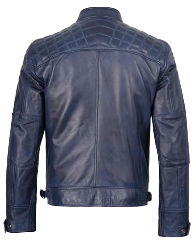 Image of Blingsoul Men's Leather Motorcycle Style Jacket - Quilted Cafe Racer Biker Style Jacket for Men