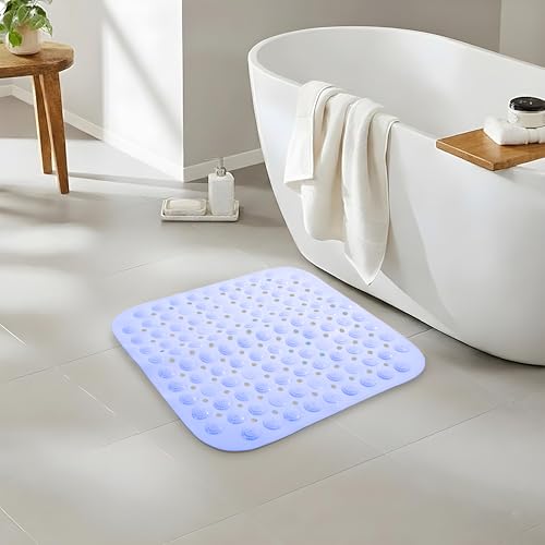 Image of Kuber Industries 2 Pcs PVC Comfy Square Bubble Shower Mat with Suction Cups and Drain Hole | PVC Small Non-Slip Bath Mat for Wash Room & Bath Tub | Sky Blue