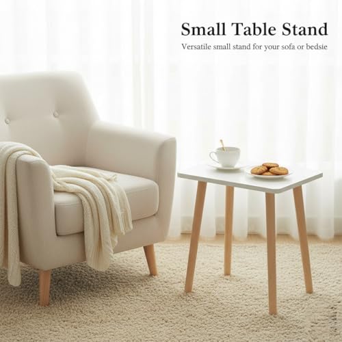 Image of FORAOFUR White End Tables Set of 2, Small Side Tables Accent Tables Living Room, Boho Side Table with Wooden Legs, Easy Assembly | 2 Pack white wood, modern rectangular, fits living /bedroom /balcony, compact, versatile, sturdy nightstand