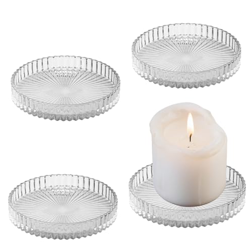POPAPIE 4 Stück Kerzenteller Aus Glas,Kerzenuntersetzer Transparent...