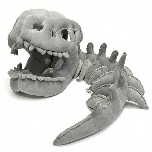 GLOTOYS Dinosaur Skeleton Headgear Pillow Dinosaur Skeleton Costume Realistic Dinosaur Skeletons Set with Spine Extension for Halloween and Themed Parties (30IN)