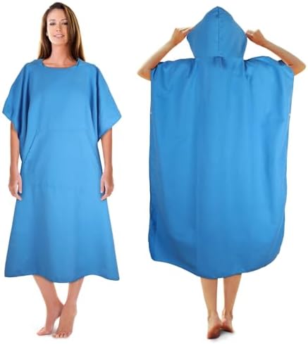 KUOGAS Badeponcho Damen & Herren,Mikrofaser-Surf Poncho | Badeponcho Handtuch, aus Mikrofaser auch als Umkleidehilfe Strand (Himmelblau, 01-Medium)
