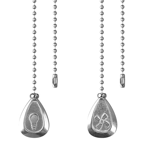 Image of Ceiling Fan Pull Chain, Sun Moon Fan Pull Chain Extension, 12 Inches Decorative Chain Pulls Ornaments for Lamp (2 Pack Silver Fan Bulb)