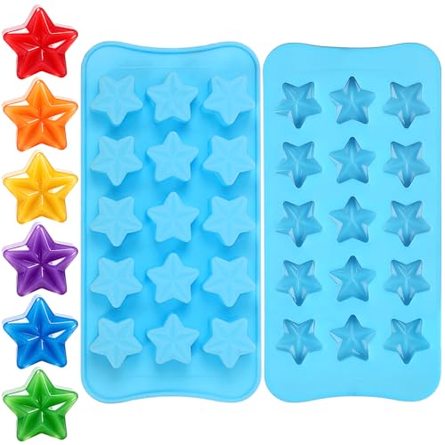 Elfkitwang Star Shape Silicone Candy Mold 15-Cavity Blue 2 Pack for Chocolate Gummy Jelly