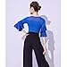 Yhhsgscr Women's Medium Sleeve Latin Dance Tops V Neck Tango Ballroom Dancing Clothing Training Outfit for Rumba Slim Fit,Blue,M