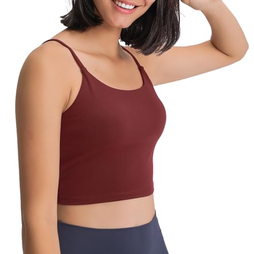 Image of Women's Strappy Stretch Sports Bra Longline Yoga Tank Top Fitness Bra Workout Camisole Crop Tops for Teen Girl