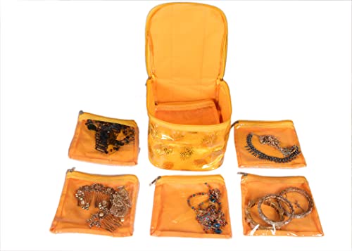 Image of Makeup Pouches Necklace Earrings Cosmetic Vanity Storage Box Jewellery Organizer Toiletry Organizer Pouch for Women Set of 10 Colour- Gold