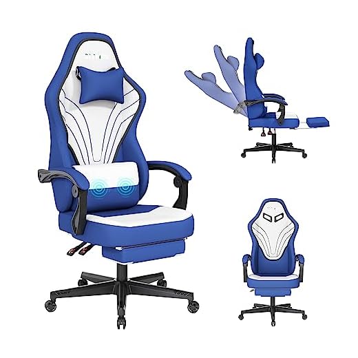 SITMOD Gaming Chair with Footrest and Massage Lumbar Support, Ergonomic Fabric Computer Chair with 360 Degree Swivel and Height Adjustment, Suitable for Heavier People、 Gamers and Office Adults（Blue）