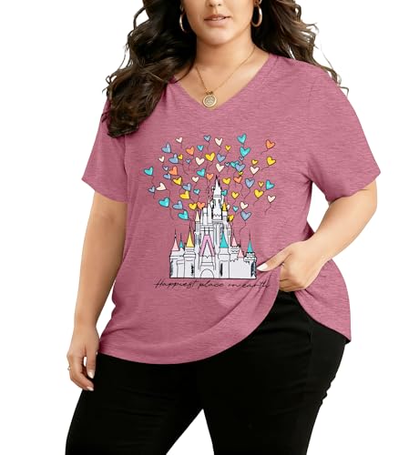 Image of NANYUAYA Plus Size Magic Shirts for Women Castle Kingdom Graphic Magical T Shirt Cute Holiday Princess Tee Vacation Tops