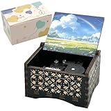 Pursuestar Wooden Wind Up Music Box -Over The Rainbow, Antique Engraved Wood Mechanism Musical Gifts for Lover Girlfriend Wife Husband Mother's Day Anniversary