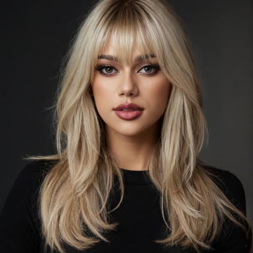 Novastel Layered Ombre Blonde Wigs Human Hair Long Straight with