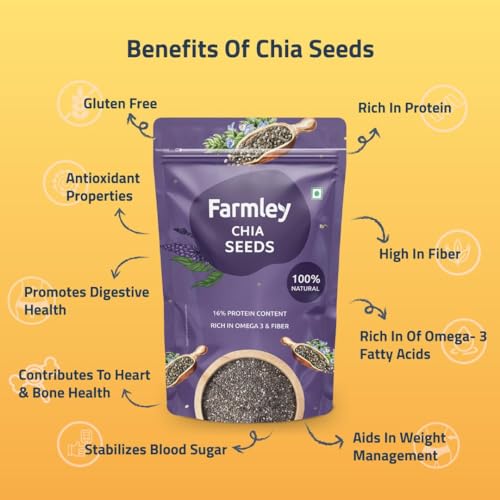 Image of Farmley Chia Seeds I 200g I Chia seeds for weight loss I Omega-3 seeds for eating, Rich in Protein and Fibre (Pack of 2)
