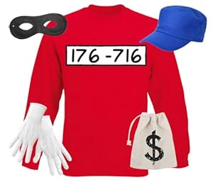 Panzerknacker Long Sleeve Shirt – Langarm T-Shirt 100% Baumwolle – Räuber & Banditen Kostüm – Komplett Set Party Outfit mit Zubehör – Karneval, Fasching & Mottoparty