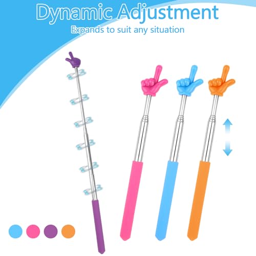 4 Stück Zeigestab Ausziehbar, Edelstahl Zeigefinger Stab, Teleskop Lehrer Zeiger, Bunte Mini Finger Zeigestock für Kinder Klassenzimmer, Präsentation, Lesungen (Blau/Rosa/Lila/Orange)