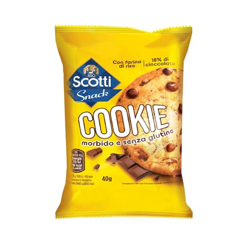 Riso Scotti Cookie Morbido con Gocce di Cioccolato, Snack Dolce Senza Glutine con Farina di Riso, 40g